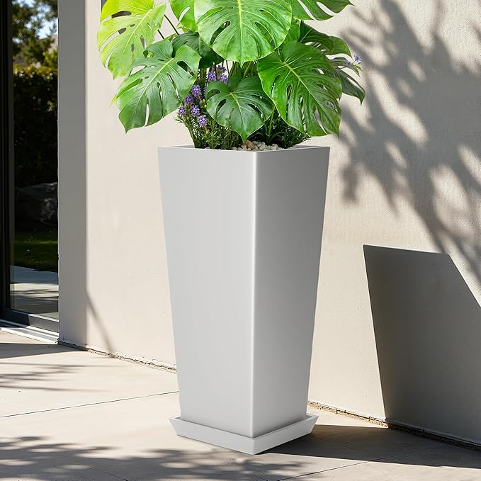 24" Tall White Planters for Outdoor Plants Set of 2, Large Flower Pots Planters - Image 6