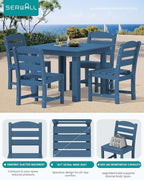SERWALL Outdoor Dining Set for 4, HDPE Square Table and Chairs Set All Weather - Image 3