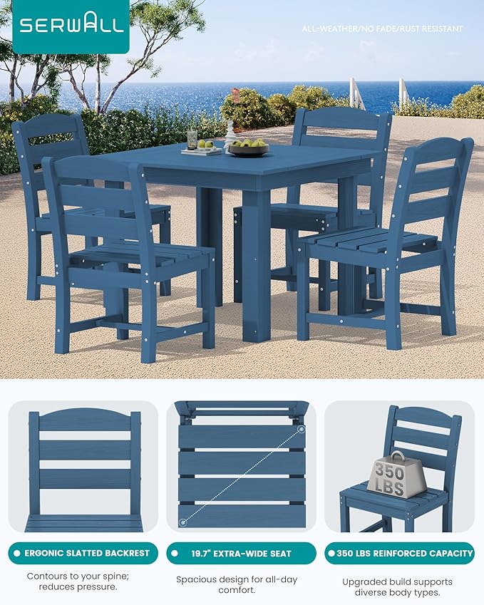 SERWALL Outdoor Dining Set for 4, HDPE Square Table and Chairs Set All Weather - Image 3
