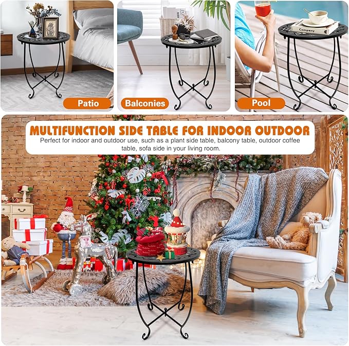 Patio Side Table, Weather Resistant Metal Side Table, Small Round Outdoor End - Image 3