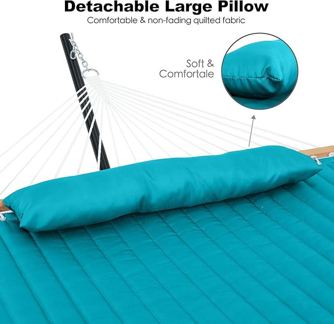 2 Person 12FT Hammocks for Outside, Double Quilted Fabric Outdoor Hammock - Image 3
