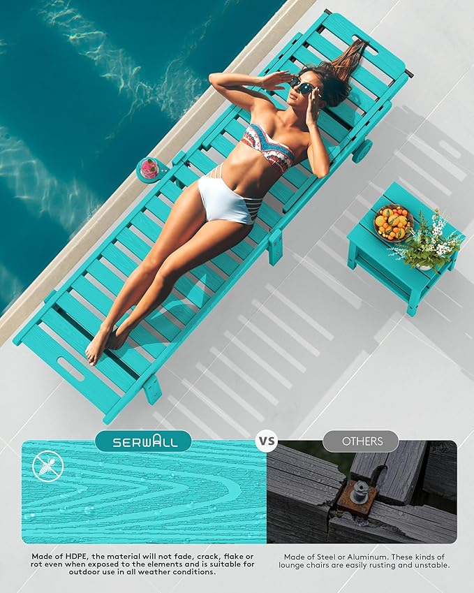 SERWALL Outdoor Chaise Lounge Set of 6, HDPE Pool Lounge Chair - Image 7