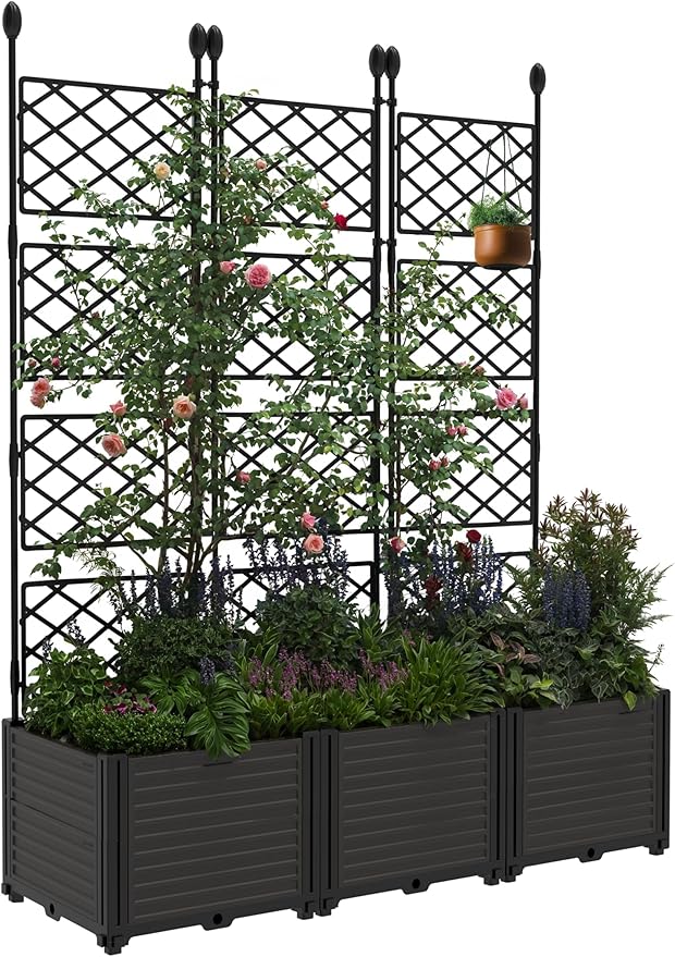 3 PCS Raised Garden Bed with Trellis & Privacy Screen, Flowers on Patio by Unknown