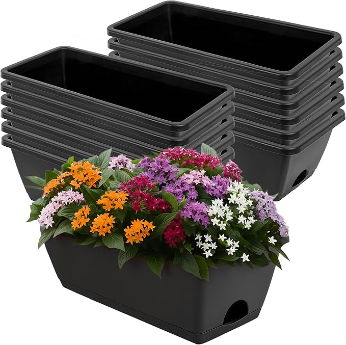 Window Box Planter, 12 Pack Plastic Vegetable Flower Planters Boxes 17 Inches by LOCONHA