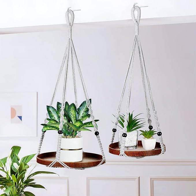 2 Pack Macrame Plant Hanger | Plant Hanger Indoor, Hanging Planter Shelf | - Image 2