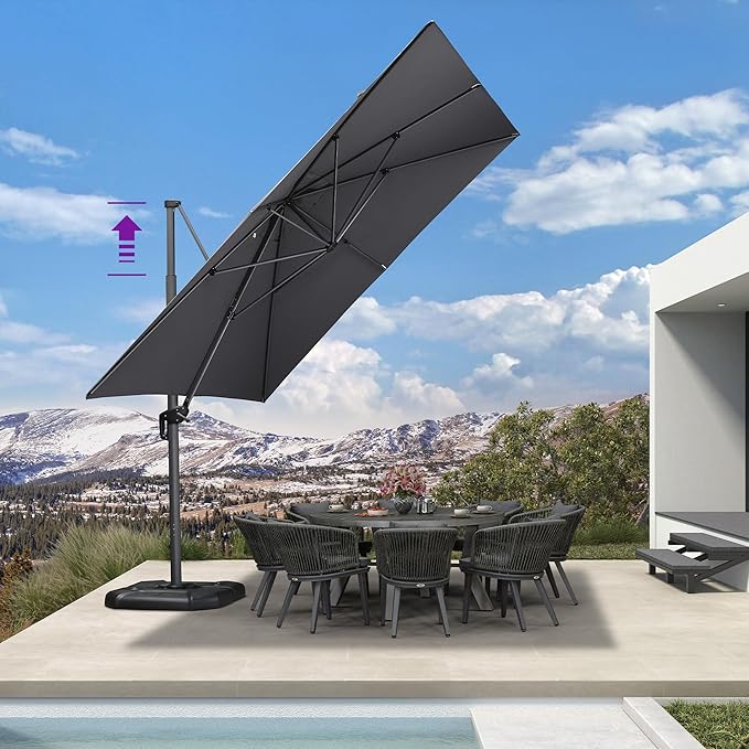 PURPLE LEAF 11.5' X 11.5' Telescopic Patio Umbrella Outdoor Cantilever Umbrella by PURPLELEAF