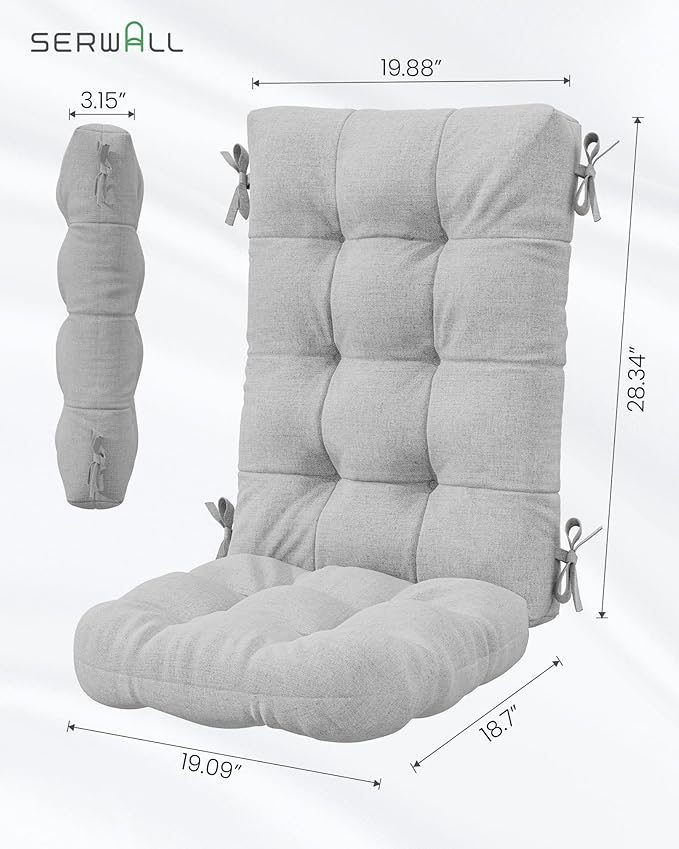 SERWALL HDPE Outdoor Rocking Chair Cushion Set of 4, Memory Foam Cushion - Image 3