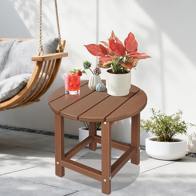 LZRS Round Adirondack Patio Side Table End Table, Outdoor Side Tables - Image 5
