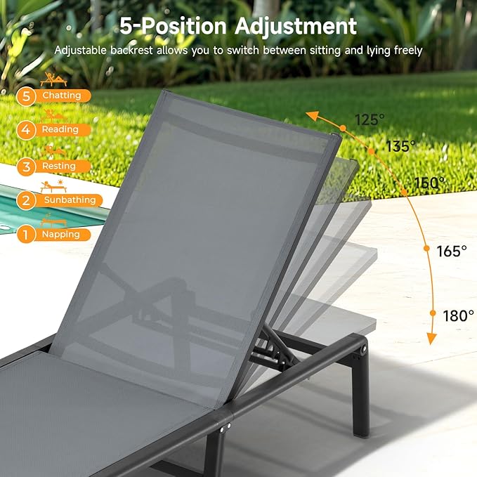 ONBRILL Aluminum Chaise Lounge Chair Outdoor, Foldable & Assembly Free Outdoor - Image 6