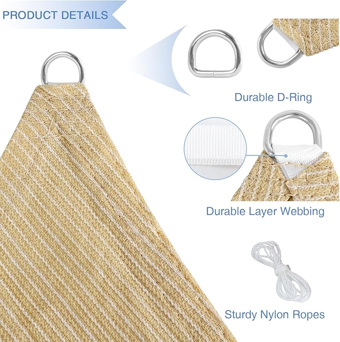 E&K Sunrise 27' x 27' x 27' Sun Shade Sail Triangle Canopy Shade Cover UV Block - Image 4