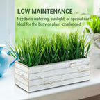 MyGift 14 Inch Artificial Green Grass Plant in Shabby White Washed Wood Planter - Image 3