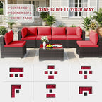 LEVELEVE 7 Pieces Outdoor Patio Furniture Sets, Rattan Conversation Sectional - Image 3