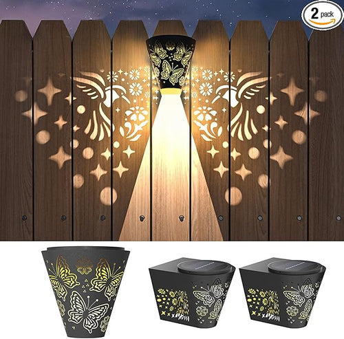 2 Pack Solar Fence Lights Outdoor Wall lihgts Decorations Metal Solar Deck by Gardsee
