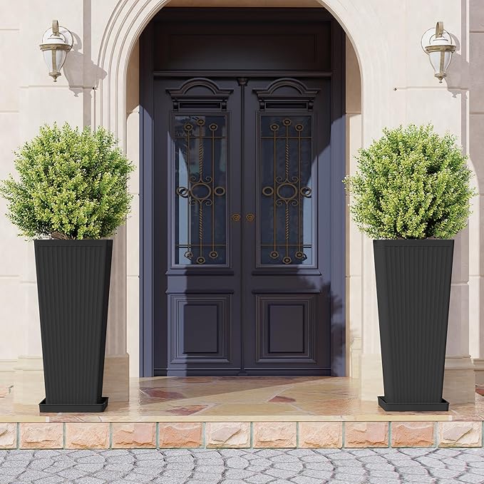 Tall Planters for Outdoor Plants Set of 2, 23.6" Large Taper Flower Plant Pots - Image 8