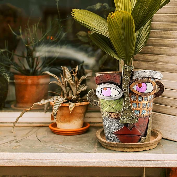 Abstract Face Planters Pots Head, Unique Head Planter - Image 6