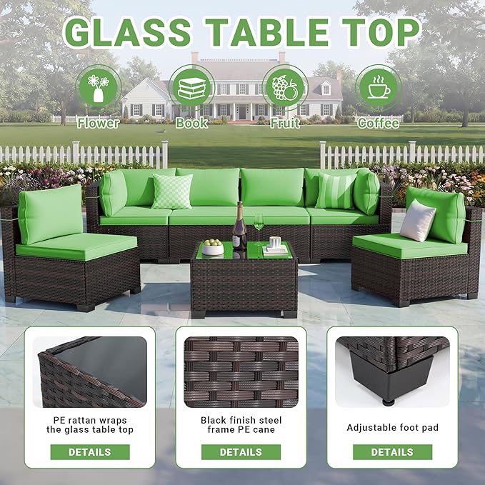 LEVELEVE 7 Pieces Outdoor Patio Furniture Sets, Rattan Conversation Sectional - Image 5