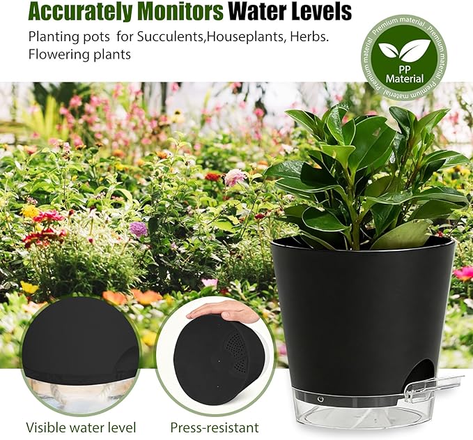 Plant Pots 8 Inch Self Watering Pots, 2 Pack Plastic Planters - Image 7