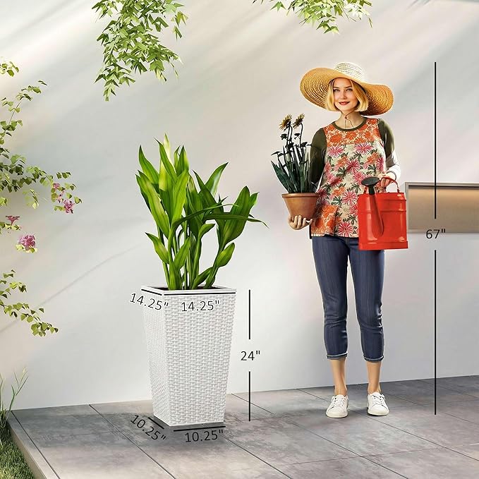 Outsunny Tall Planters for Outdoor Plants Set of 3, 24 in Taper Planters - Image 3