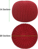 COTTON CRAFT - Hand Knitted Cable Style Dori Pouf - Red - Floor Ottoman - - Image 3