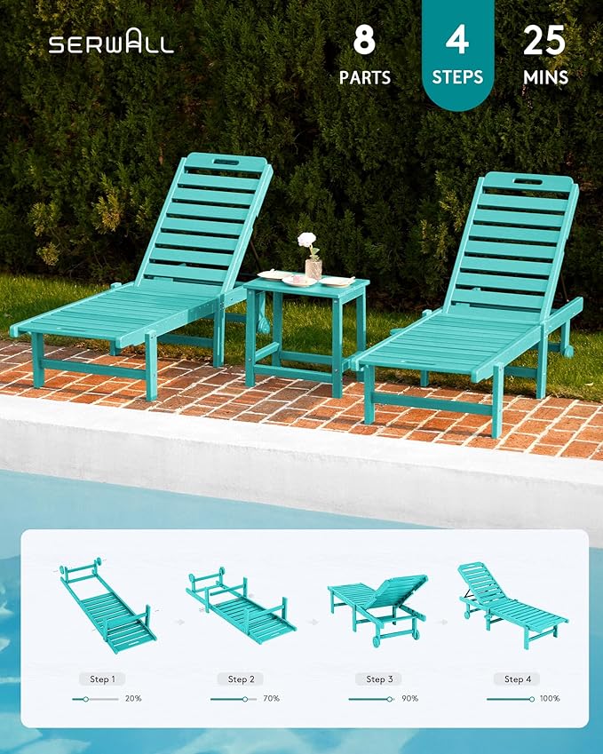 SERWALL Outdoor Chaise Lounge Set of 6, HDPE Pool Lounge Chair - Image 9
