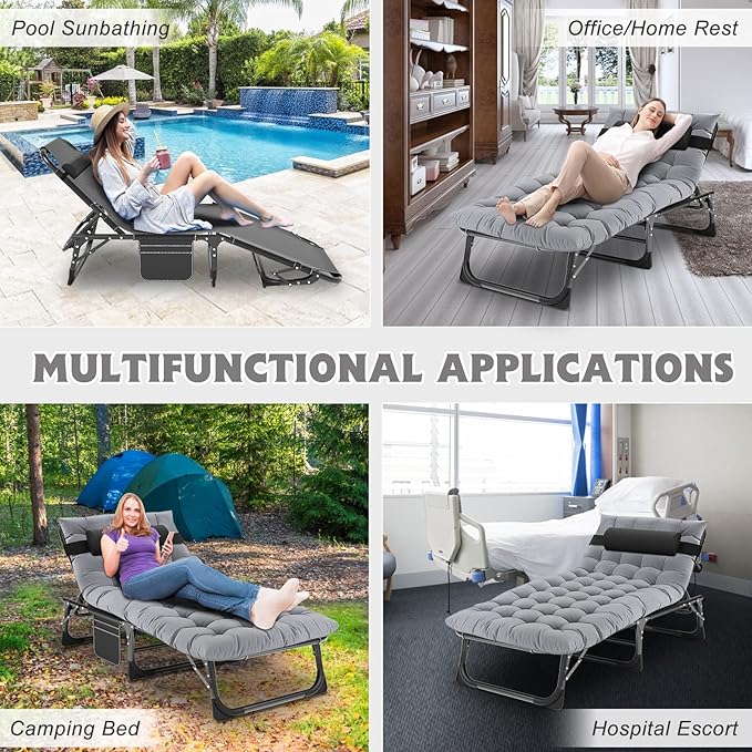 ABORON Chaise Lounge Chair, 5 Positions Padded Outdoor Tanning Chair, Heavy - Image 3