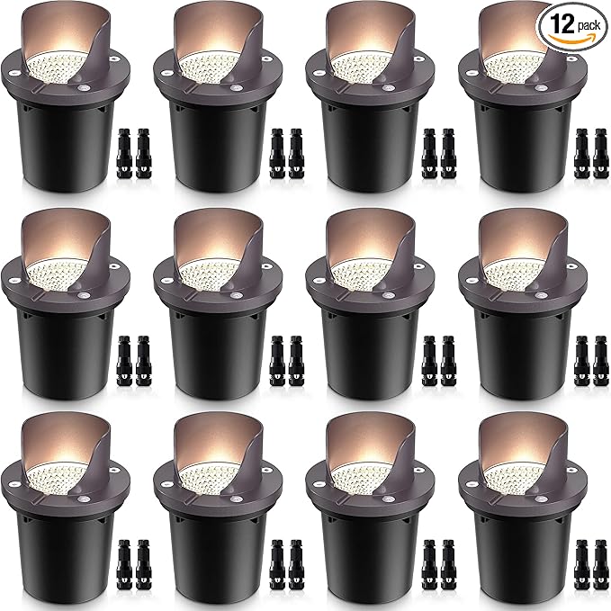 SUNVIE 12 Pack Low Voltage Landscape Lighting 12W LED Outdoor In-Ground by SUNVIE