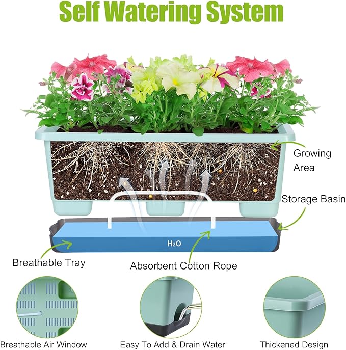 Window Box Planter 8 Pcs, 17 Inches Rectangle Flower Pots - Image 5