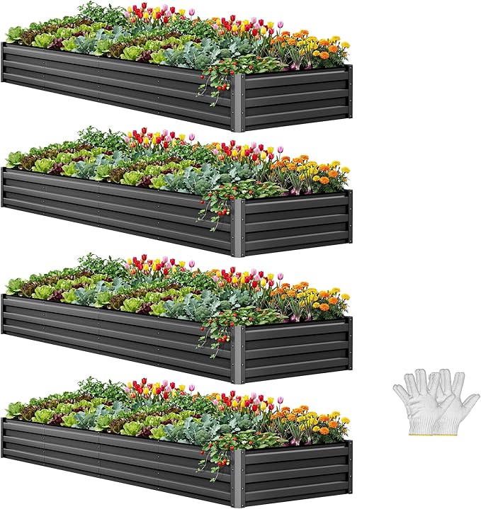 YITAHOME 4pcs 12x4x1 ft Galvanized Raised Garden Bed Kit, Large Metal Planter by YITAHOME