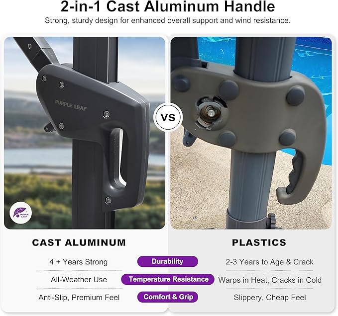 PURPLE LEAF Patio Umbrella 9' X 9' Rectangle Cantilever Umbrella Large Aluminum - Image 8