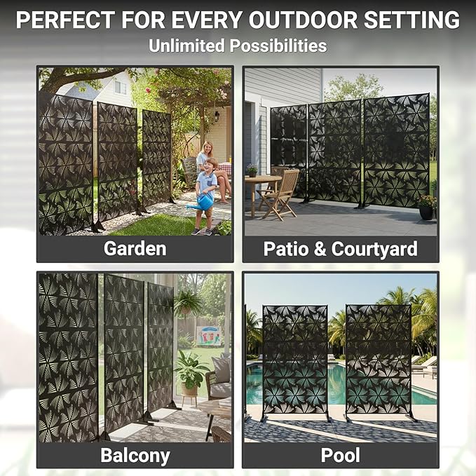 72in Metal Privacy Screen Outdoor Decorative Panel – Freestanding Rustproof - Image 6