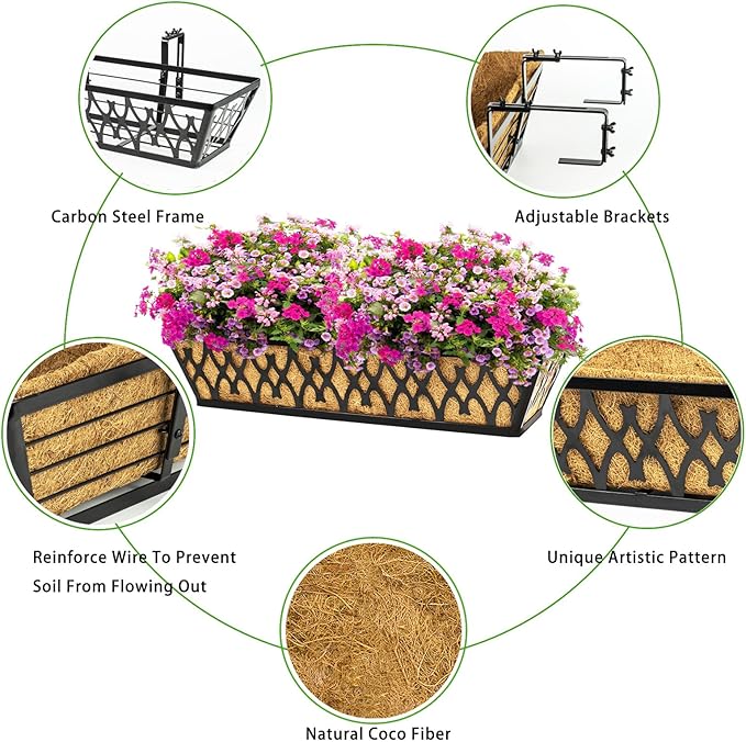 2 Pack 16 Inch Window Boxes Planters Railing Planter Box - Image 3
