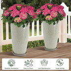Set of 2 Lightweight Ceramic-Look Tall Planter, 21 inch Large Plastic Planter - Image 2