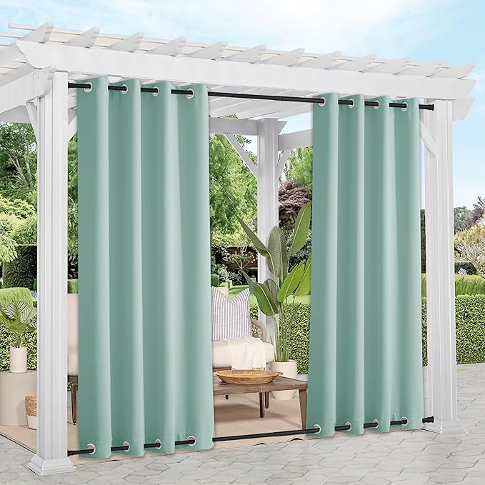 NICETOWN 2 Panels Weighted Outdoor Curtains 95 inch Long, Stainless Grommet Top by NICETOWN