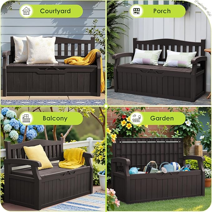 Greesum 80 Gallon Outdoor Storage Bench, Resin Patio Furniture - Image 7