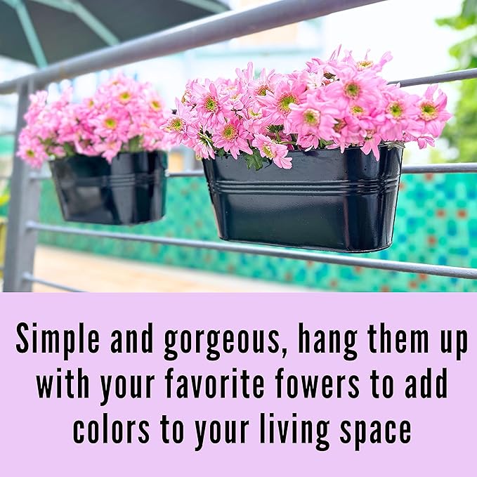 LaLaGreen Rail Planter Outdoor Plants Black Metal Iron Hanging Flower Pots Deck - Image 5