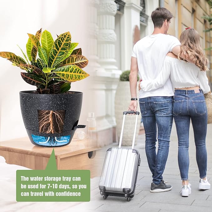 Large Self Watering Pots, 12/10/9 Plastic Planters - Image 6
