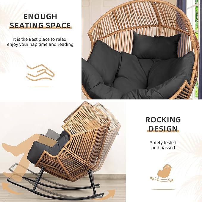 Vongrasig Wicker Egg Chair PE Rattan Rocking Chair - Image 4