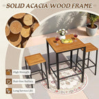 Devoko Acacia Wood Outdoor Patio Bar Set - Image 3