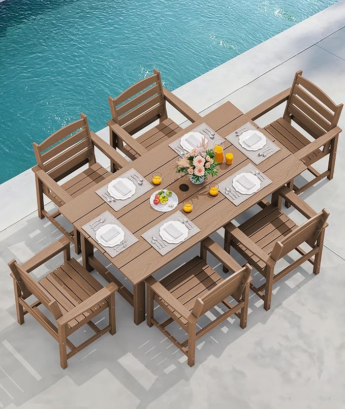 SERWALL 7-Piece Patio Outdoor Table & Chairs, HDPE Dining Set - Image 7