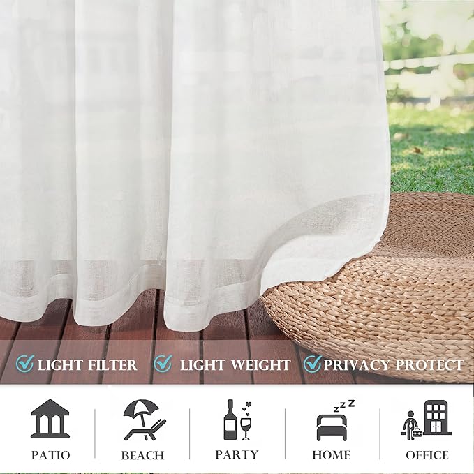 RYB HOME Outdoor Sheer Linen Curtains - Image 7