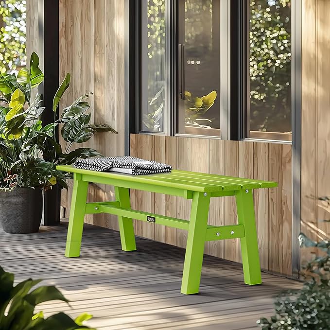 VINGLI 47” Outdoor Bench Garden Bench HDPE Porch Bench w/Metal Legs, Poly - Image 7