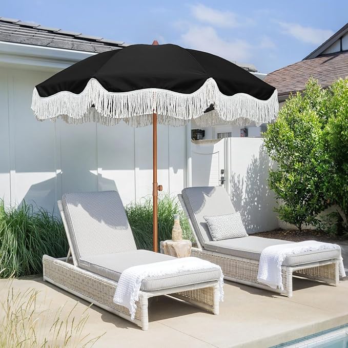 AMMSUN Boho Fringe Umbrella Outdoor Patio, 6.5ft UPF50+ Picnic Umbrella - Image 4
