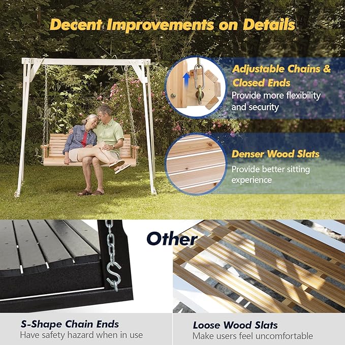 VINGLI Upgraded Patio Wooden Porch Swing - Image 3