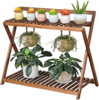 Indoor Plant Stand for Multiple Plants 2 Tier Wood Corner Plant Shelf Rack by TOVACU