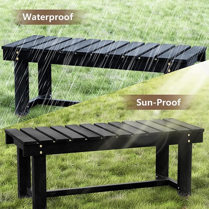 Nidouillet 35.5" Outdoor Garden Bench, Weatherproof Patio Benches 2-Person Seat - Image 4