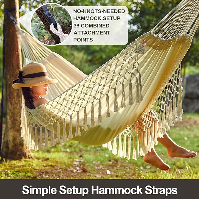 Brazilian Double Hammock with Tree Straps, Extra Large 94x63IN, 2 Persons - Image 4