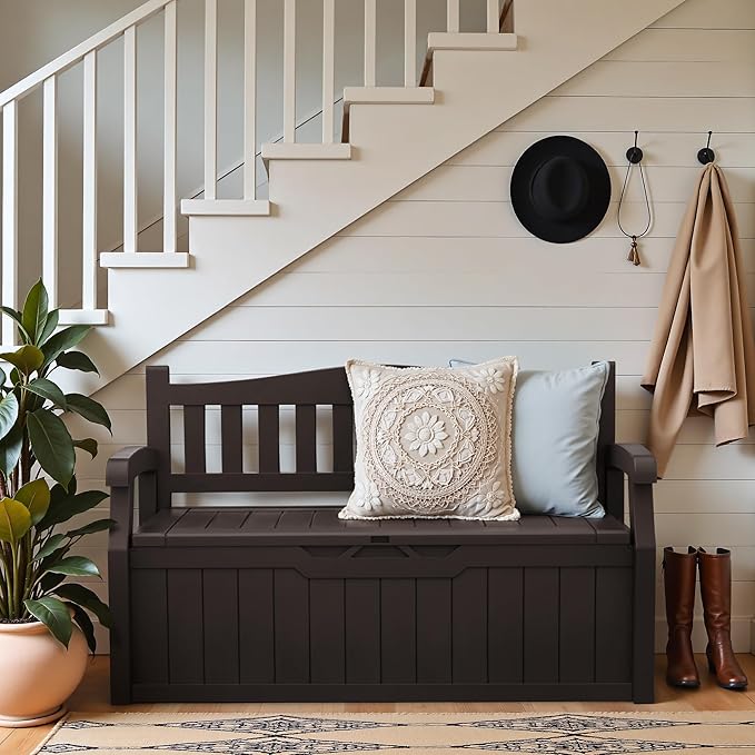Greesum 80 Gallon Outdoor Storage Bench, Resin Patio Furniture - Image 2