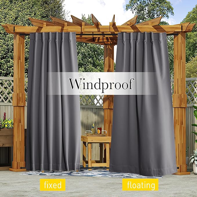NICETOWN 2 Panels Outdoor Curtains Waterproof Pocket & Back Tab on Top & Bottom - Image 5
