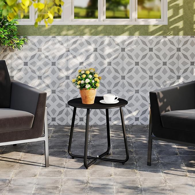 HollyHOME Round Metal Side Table, Rust-Resistant Patio Small Plant Stand - Image 10