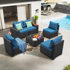 6 Pieces Patio Furniture Set All-Weather Outdoor Wicker Sectional Conversation - Image 8
